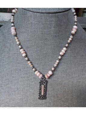 Barse Necklace 17” Pink Beaded Pendant Sterling Silver 925 Southwestern Boho
